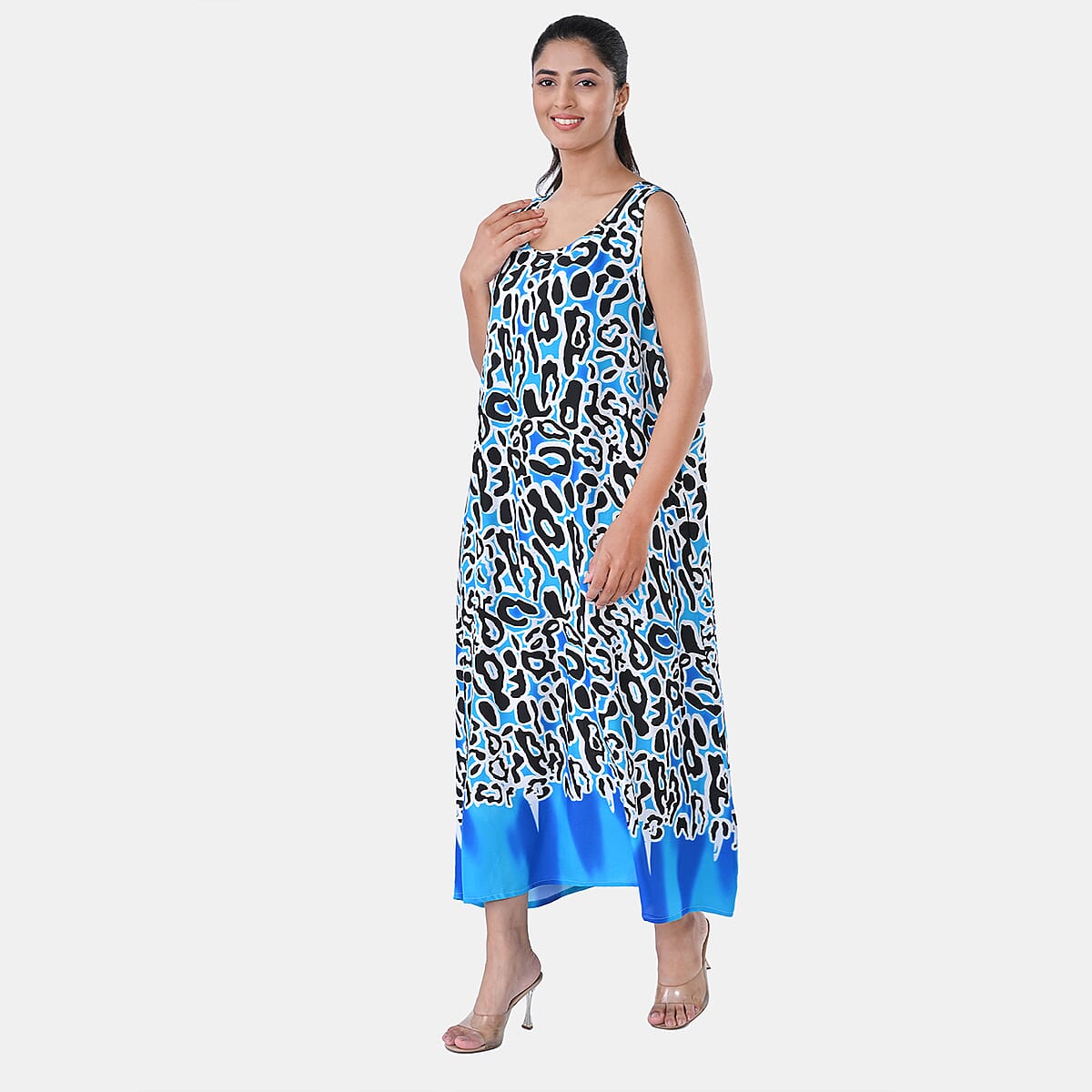 TAMSY Blue Leopard Sleeveless A-Line Midaxi Dress - One Size Fits Most image number 2
