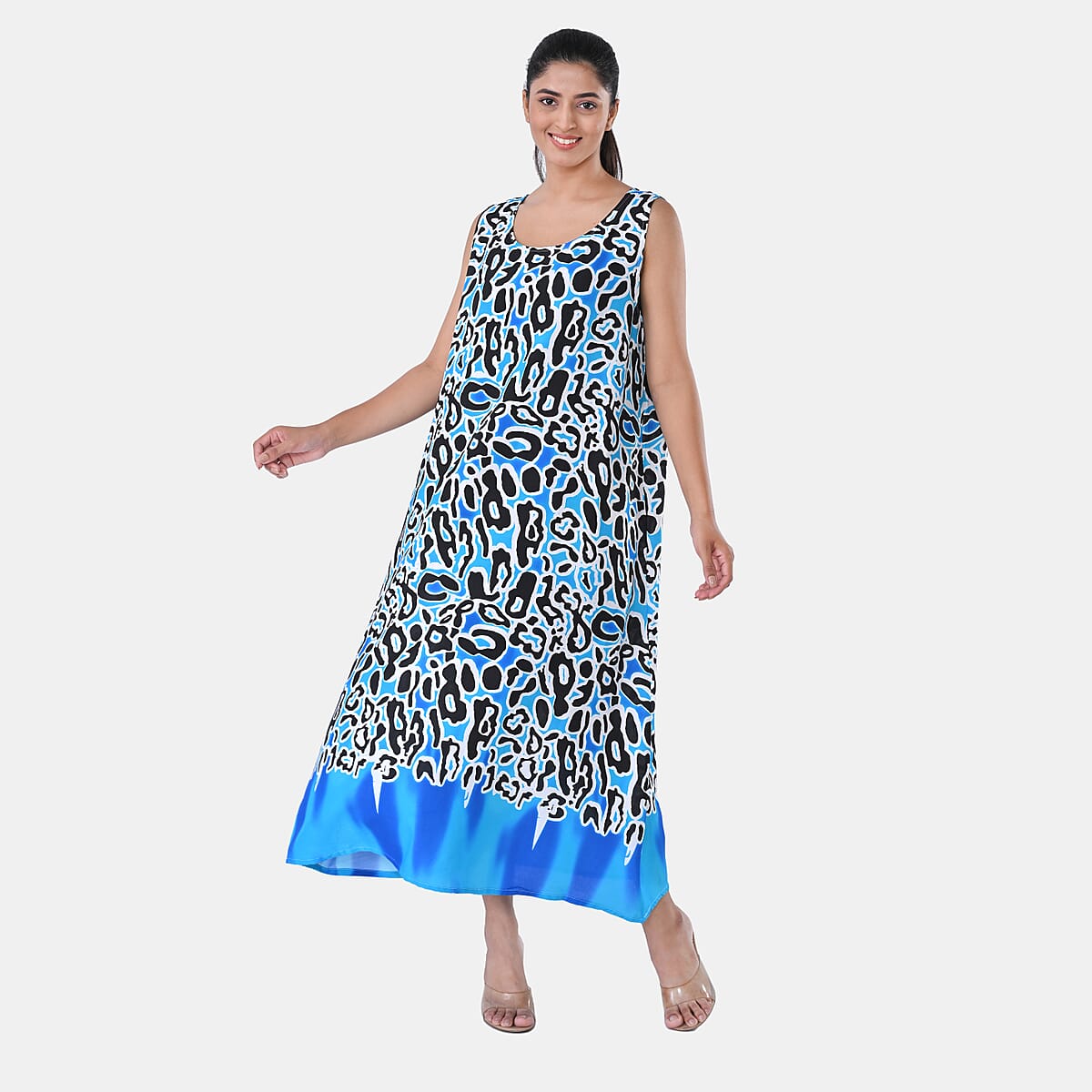 TAMSY Blue Leopard Sleeveless A-Line Midaxi Dress - One Size Fits Most image number 3