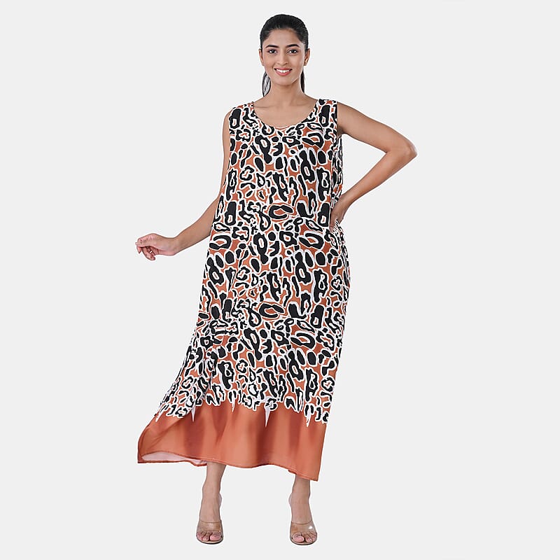 TAMSY Rust Leopard Sleeveless A-Line Midaxi Dress - One Size Fits Most