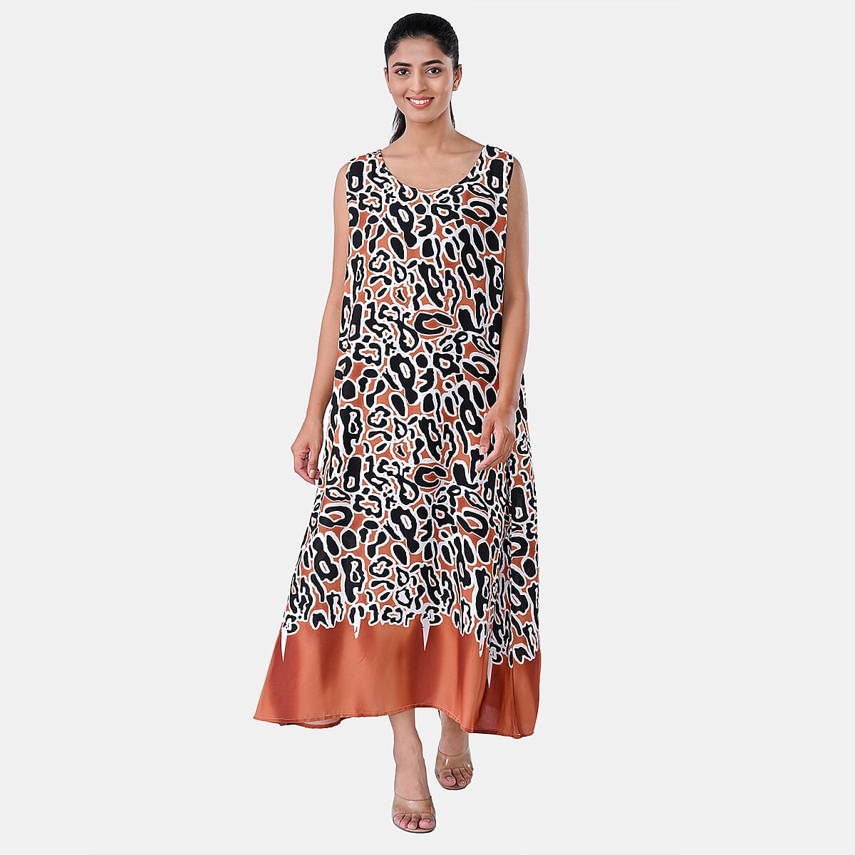 TAMSY Rust Leopard Sleeveless A-Line Midaxi Dress - One Size Fits Most image number 1
