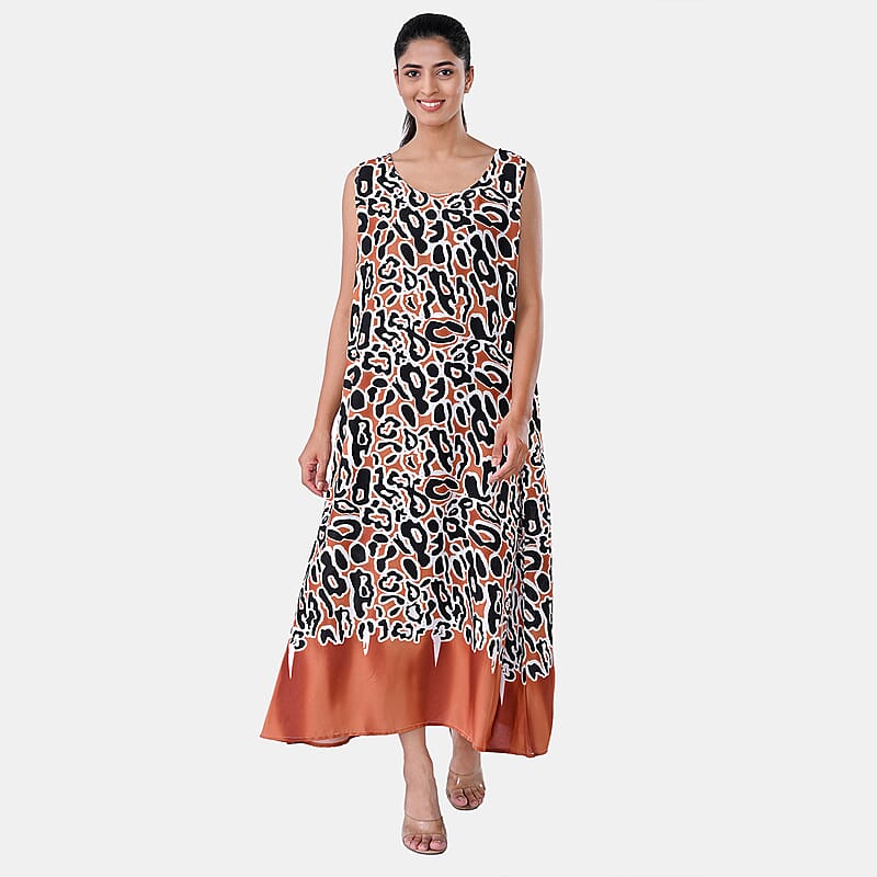 TAMSY Rust Leopard Sleeveless A-Line Midaxi Dress - One Size Fits Most