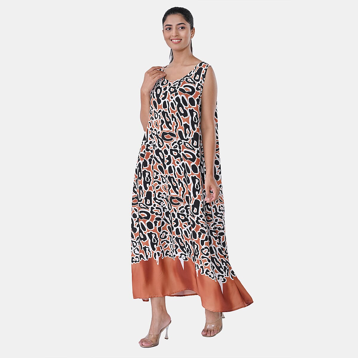 TAMSY Rust Leopard Sleeveless A-Line Midaxi Dress - One Size Fits Most image number 2