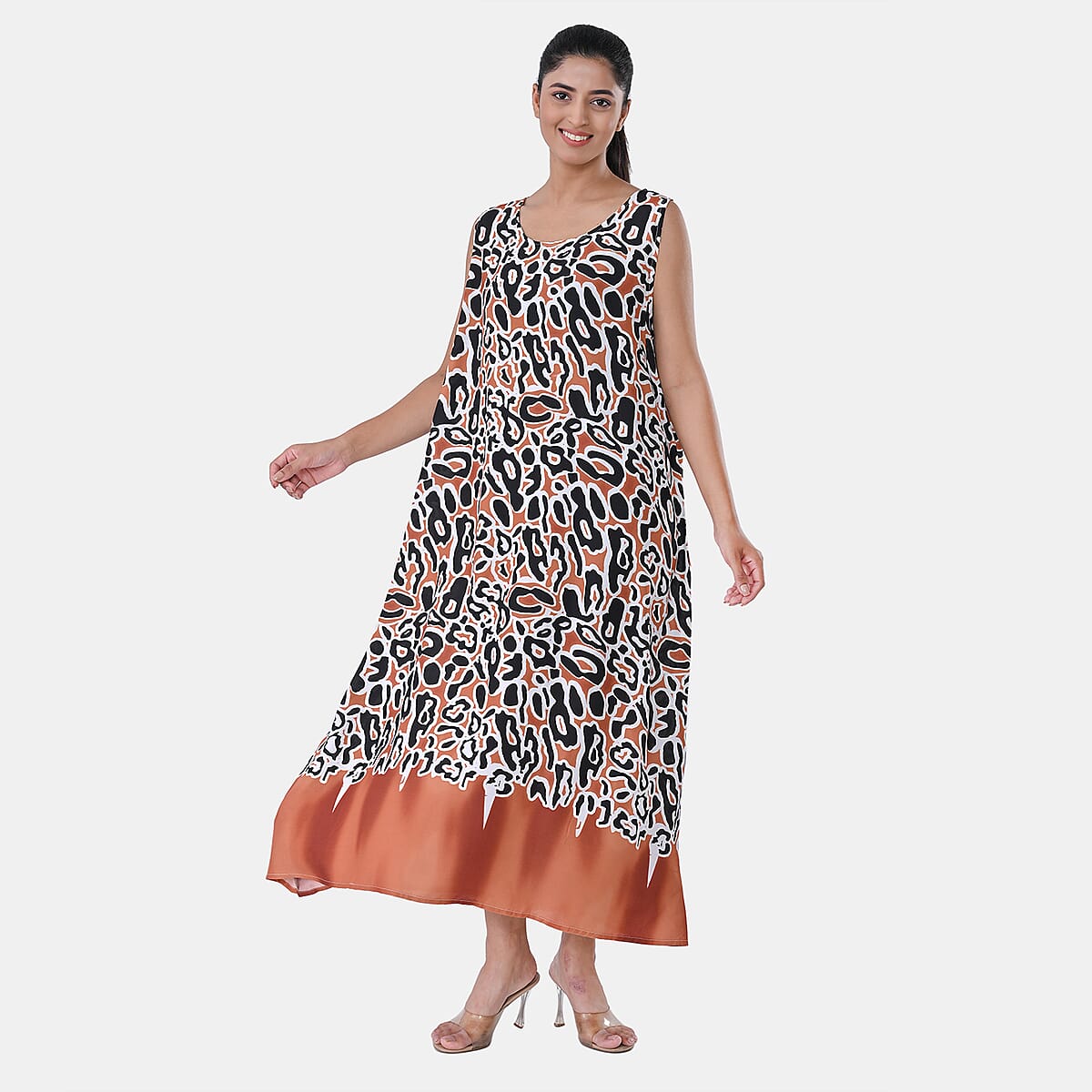TAMSY Rust Leopard Sleeveless A-Line Midaxi Dress - One Size Fits Most image number 3