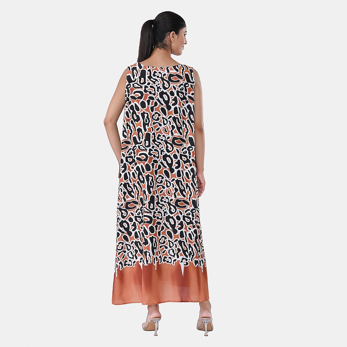 TAMSY Rust Leopard Sleeveless A-Line Midaxi Dress - One Size Fits Most image number 4