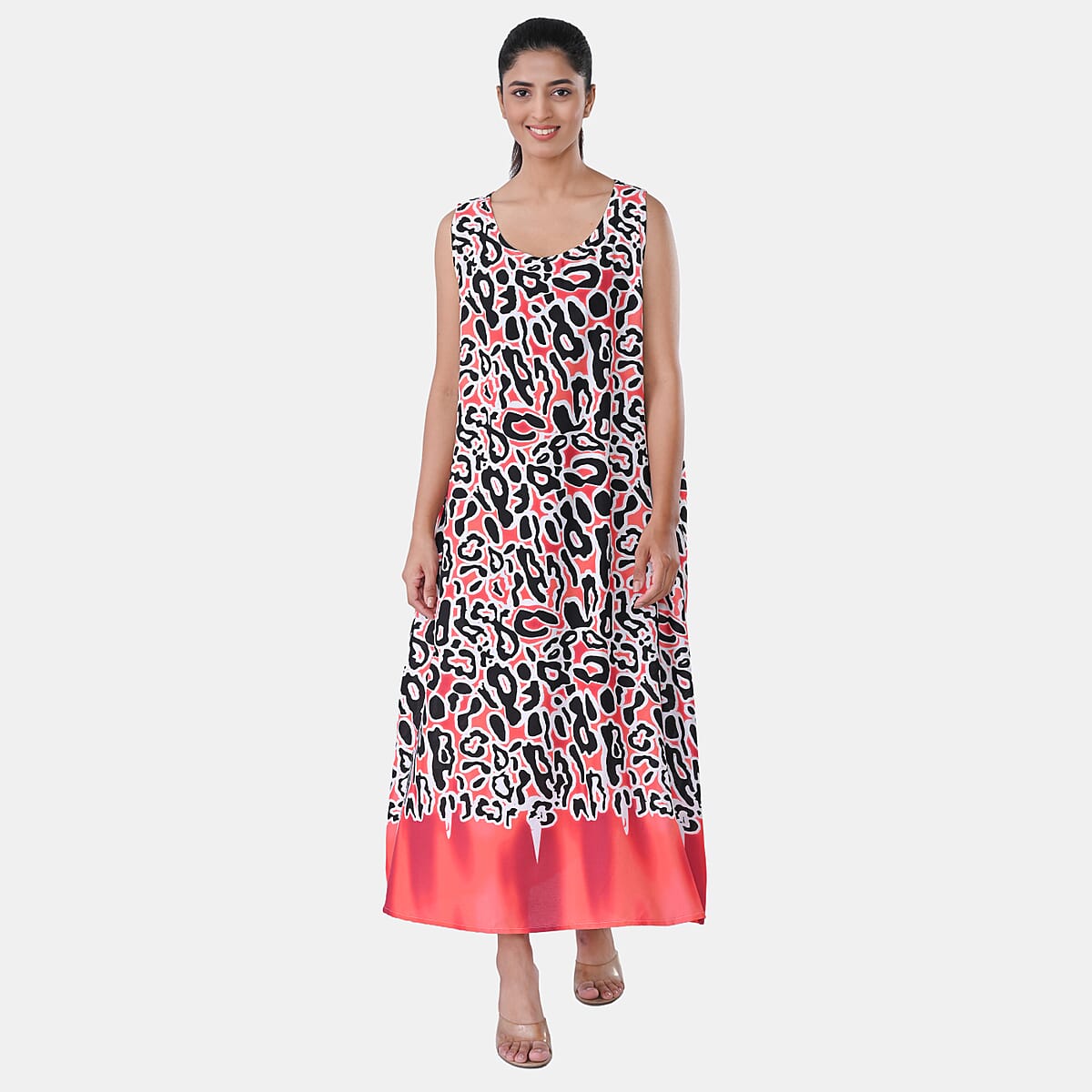 TAMSY Coral Leopard Sleeveless A-Line Midaxi Dress - One Size Fits Most image number 1