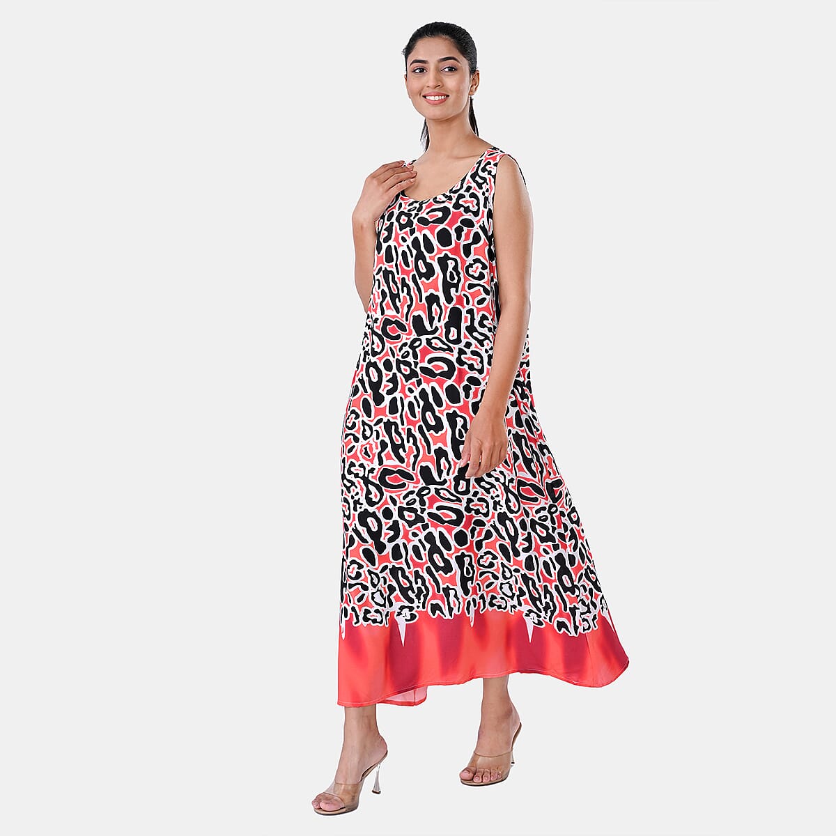 TAMSY Coral Leopard Sleeveless A-Line Midaxi Dress - One Size Fits Most image number 2