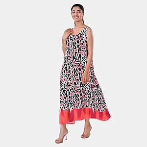 TAMSY Coral Leopard Sleeveless A-Line Midaxi Dress - One Size Fits Most