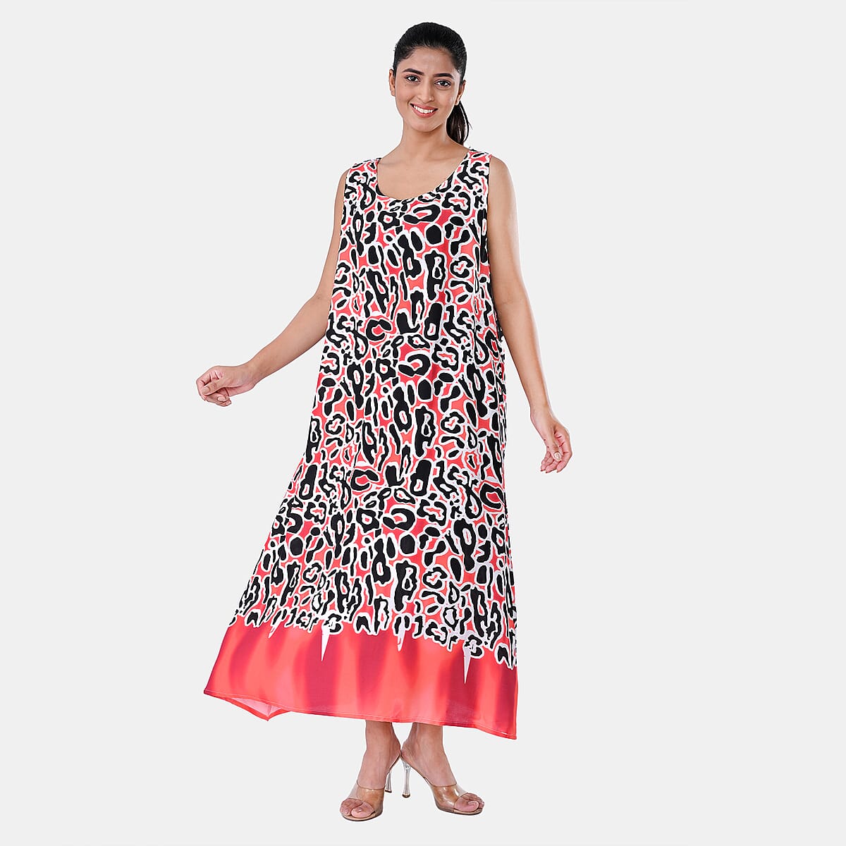 TAMSY Coral Leopard Sleeveless A-Line Midaxi Dress - One Size Fits Most image number 3