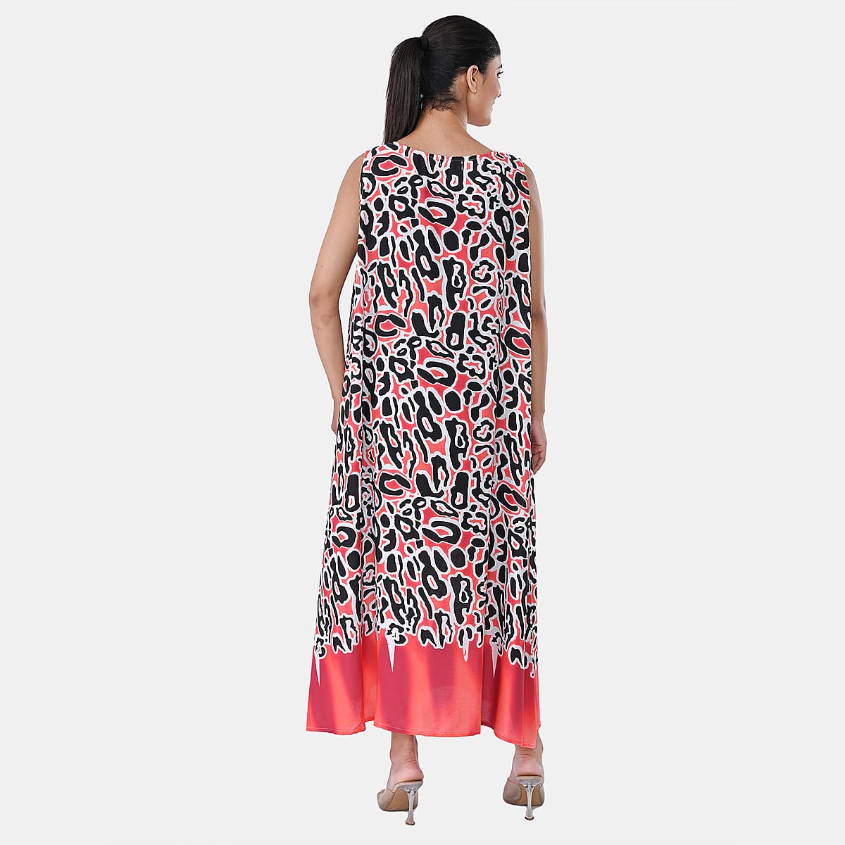 TAMSY Coral Leopard Sleeveless A-Line Midaxi Dress - One Size Fits Most image number 4