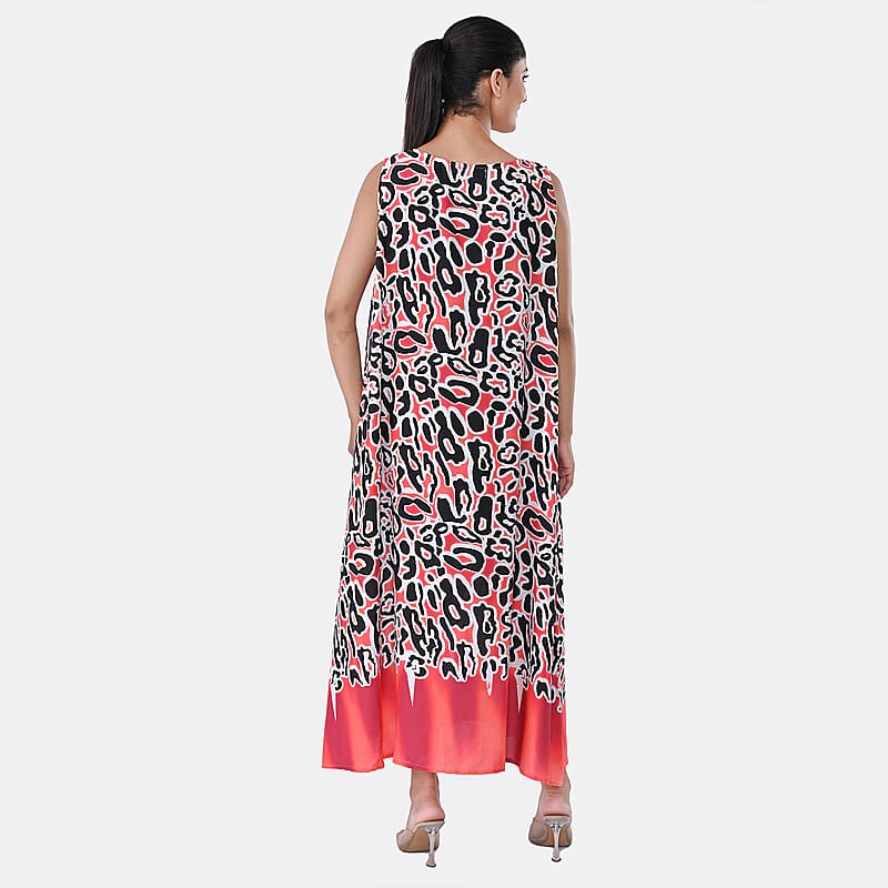 TAMSY Coral Leopard Sleeveless A-Line Midaxi Dress - One Size Fits Most