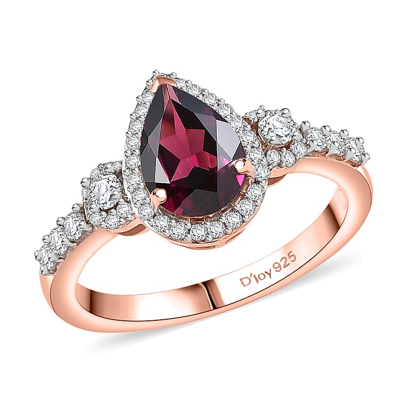 D'Joy AAA Radiant Ember Garnet and Moissanite 2.00 ctw Ring in 18K Vermeil Rose Gold Over Sterling Silver (Size 10.0)