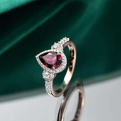 D'Joy AAA Radiant Ember Garnet and Moissanite 2.00 ctw Ring in 18K Vermeil Rose Gold Over Sterling Silver (Size 10.0)