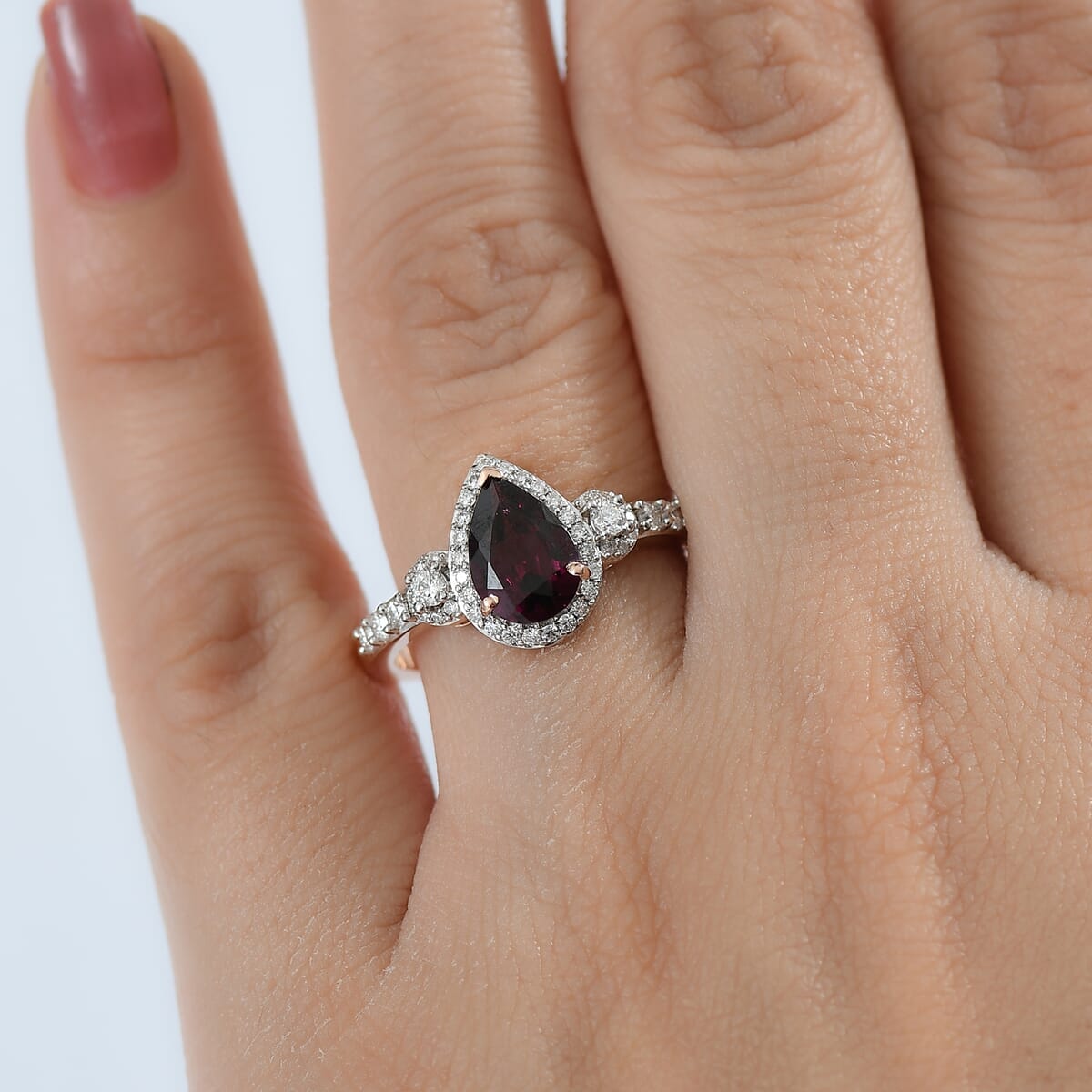 D’Joy AAA Radiant Ember Garnet and Moissanite 2.00 ctw Ring in 18K Vermeil Rose Gold Over Sterling Silver (Size 10.0) image number 2