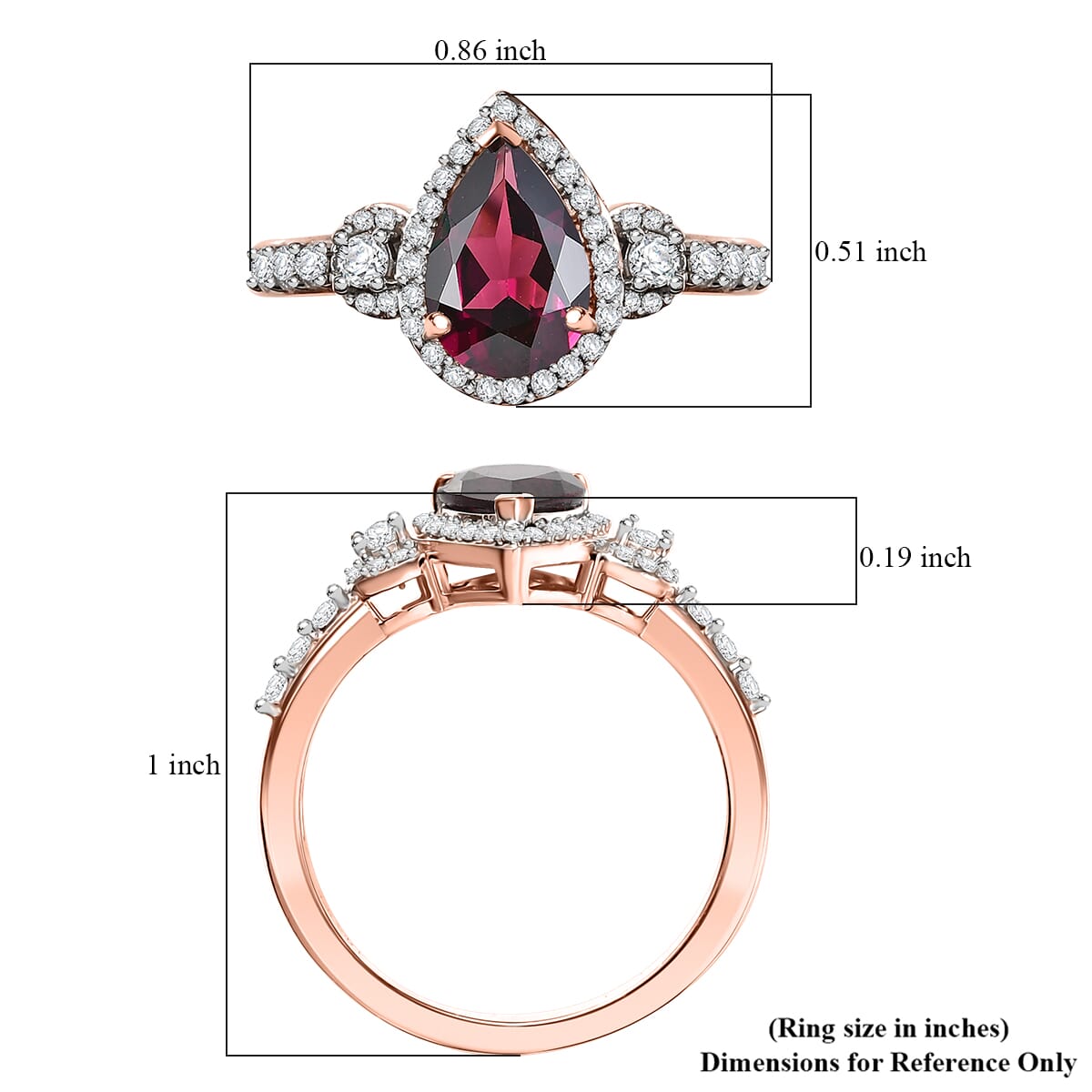 D’Joy AAA Radiant Ember Garnet and Moissanite 2.00 ctw Ring in 18K Vermeil Rose Gold Over Sterling Silver (Size 10.0) image number 5