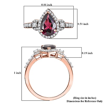 D'Joy AAA Radiant Ember Garnet and Moissanite 2.00 ctw Ring in 18K Vermeil Rose Gold Over Sterling Silver (Size 10.0)