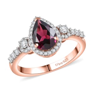 D’Joy AAA Radiant Ember Garnet and Moissanite 2.00 ctw Ring in 18K Vermeil Rose Gold Over Sterling Silver (Size 7.0)