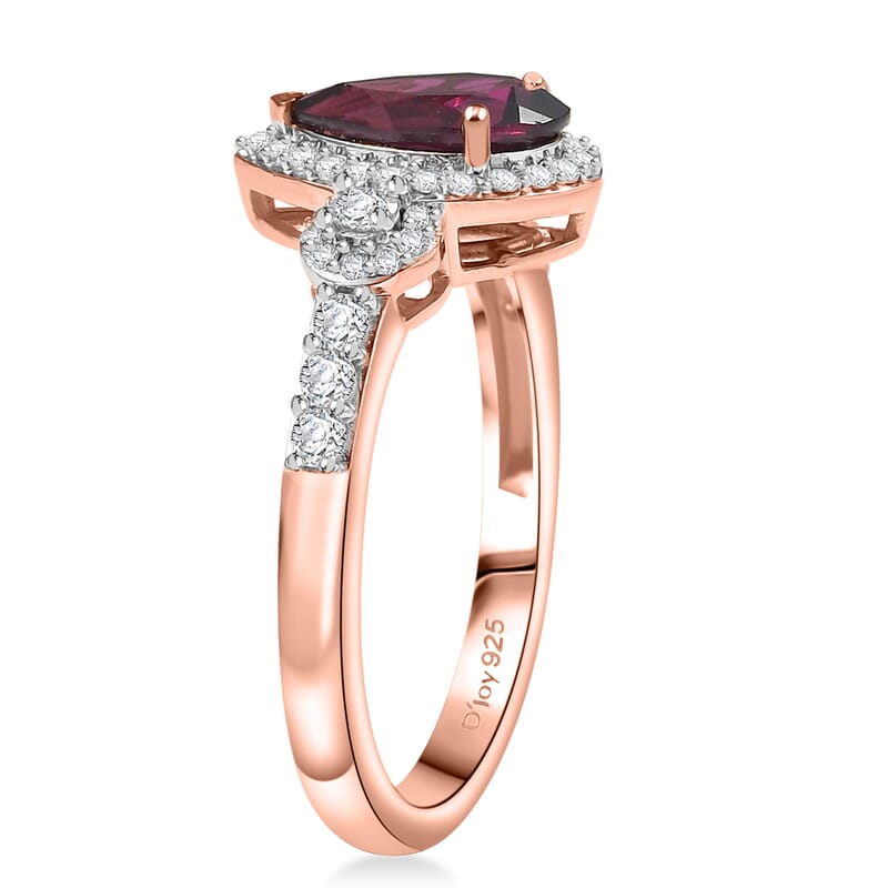 D'Joy AAA Radiant Ember Garnet and Moissanite 2.00 ctw Ring in 18K Vermeil Rose Gold Over Sterling Silver (Size 8.0)