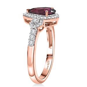 D'Joy AAA Radiant Ember Garnet and Moissanite 2.00 ctw Ring in 18K Vermeil Rose Gold Over Sterling Silver (Size 9.0)