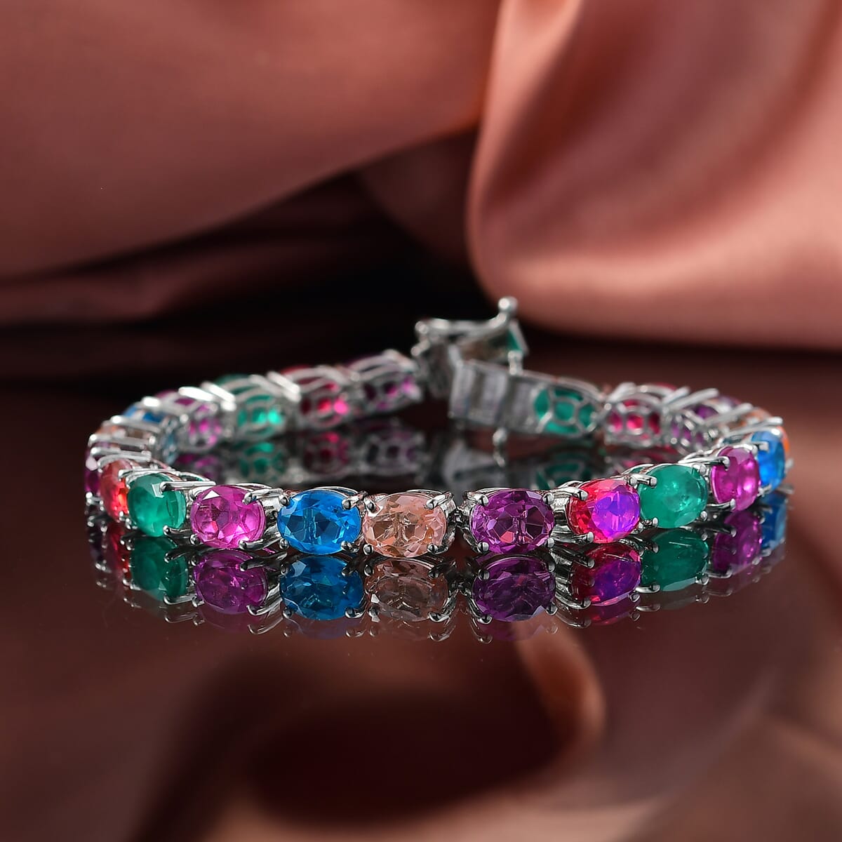 Ever True Multi Quartz (Triplet) 29.90 ctw Rainbow Radiance Bracelet in Platinum Bond (7.25 In) image number 1