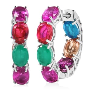 Ever True Multi Quartz (Triplet) 19.75 ctw Hoop Earrings in Platinum Bond