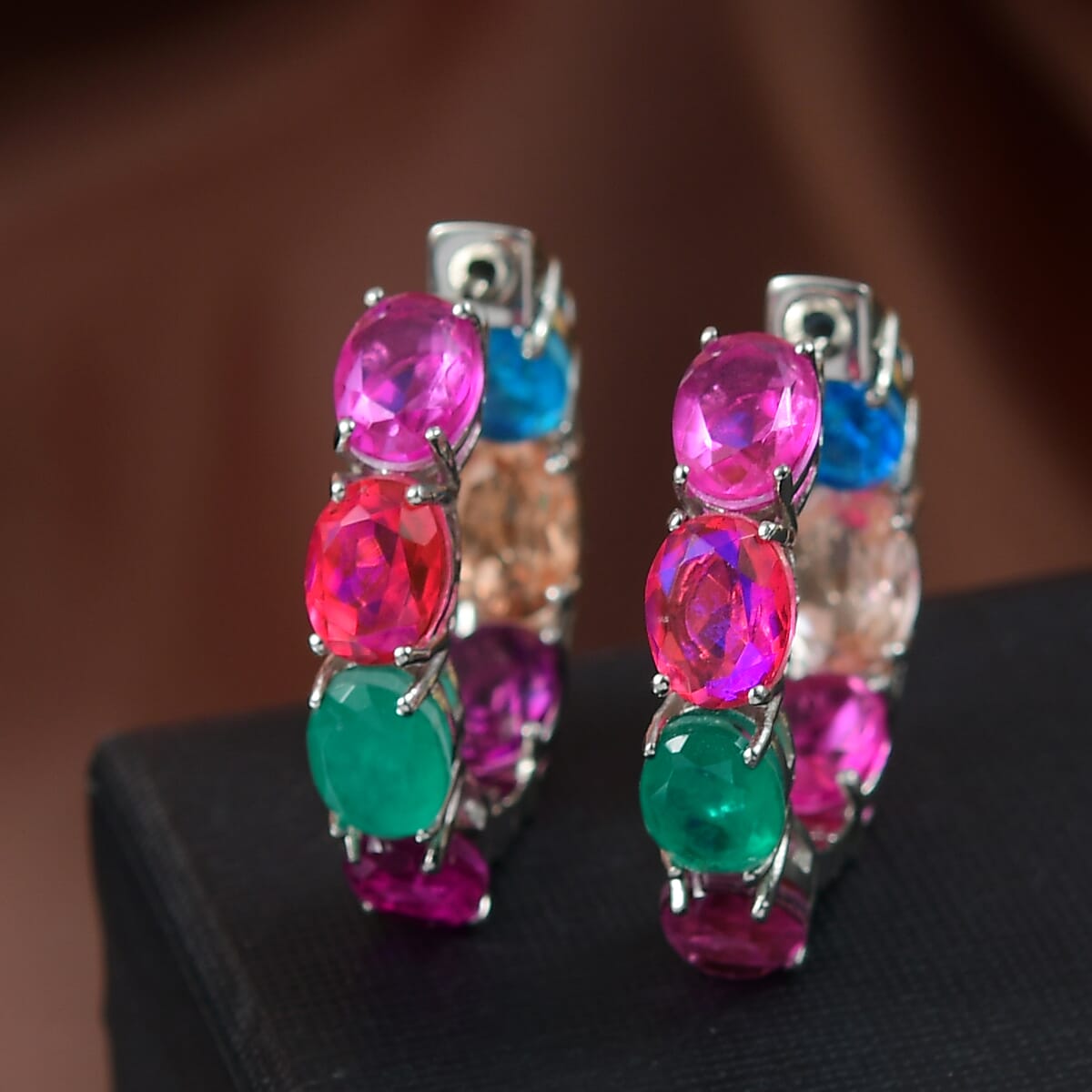 Ever True Multi Quartz (Triplet) 19.75 ctw Hoop Earrings in Platinum Bond image number 1