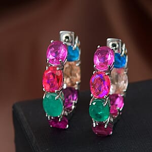 EverTrue Multi Quartz (Triplet) 19.75 ctw Rainbow Radiance Hoop Earrings in Platinum Bond