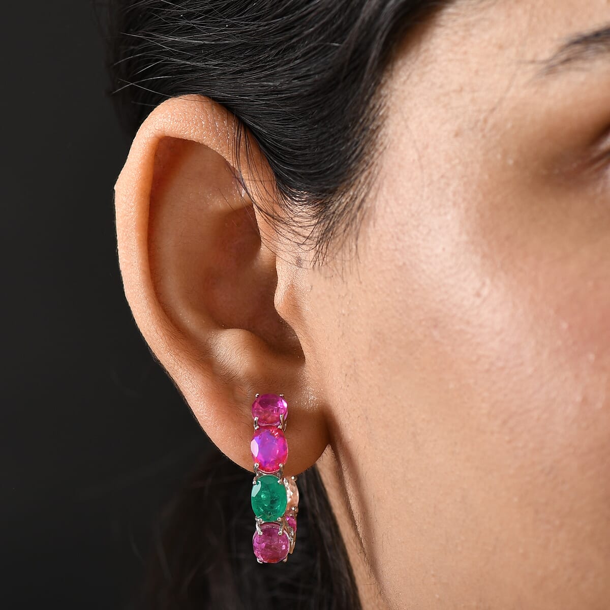 Ever True Multi Quartz (Triplet) 19.75 ctw Hoop Earrings in Platinum Bond image number 2