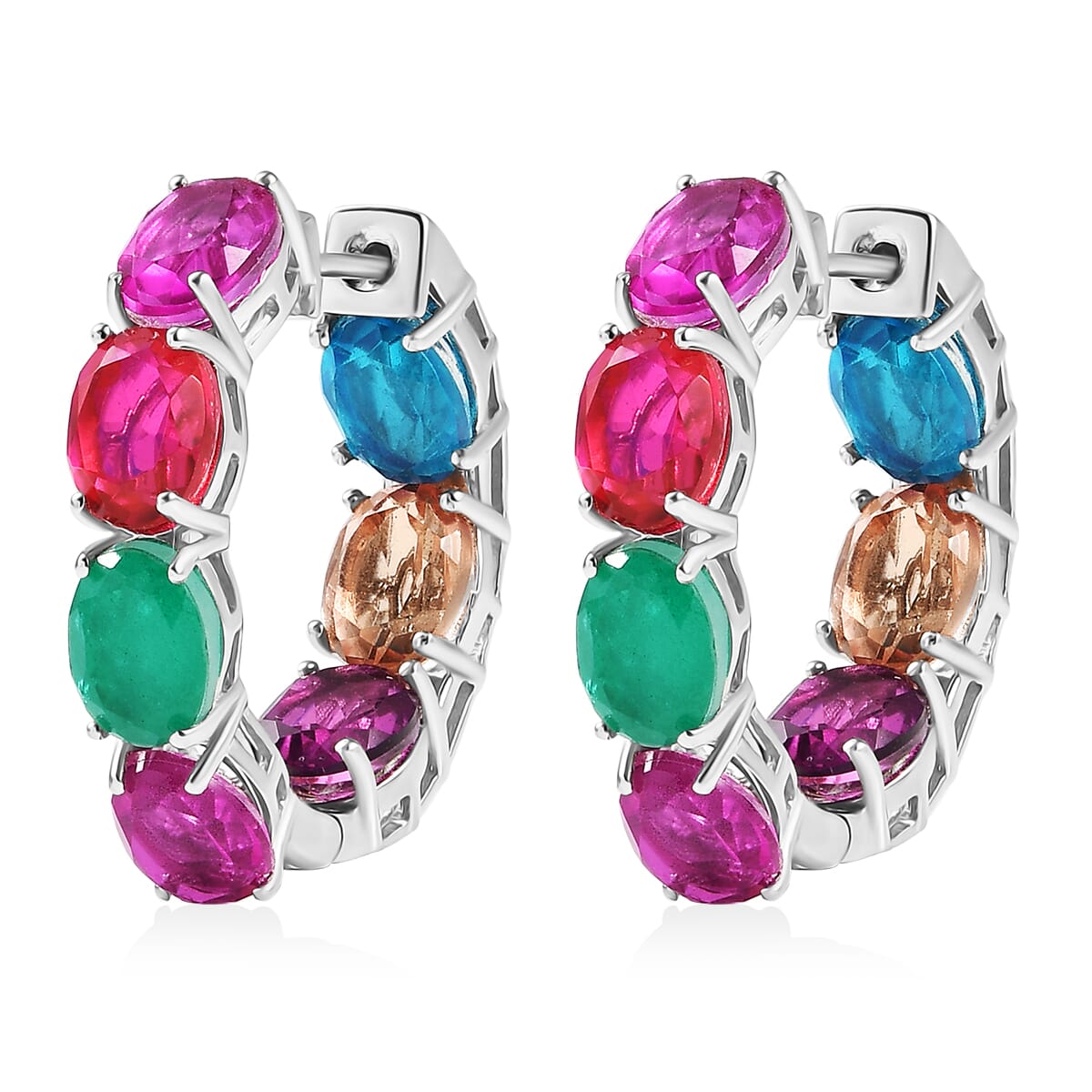 Ever True Multi Quartz (Triplet) 19.75 ctw Hoop Earrings in Platinum Bond image number 3