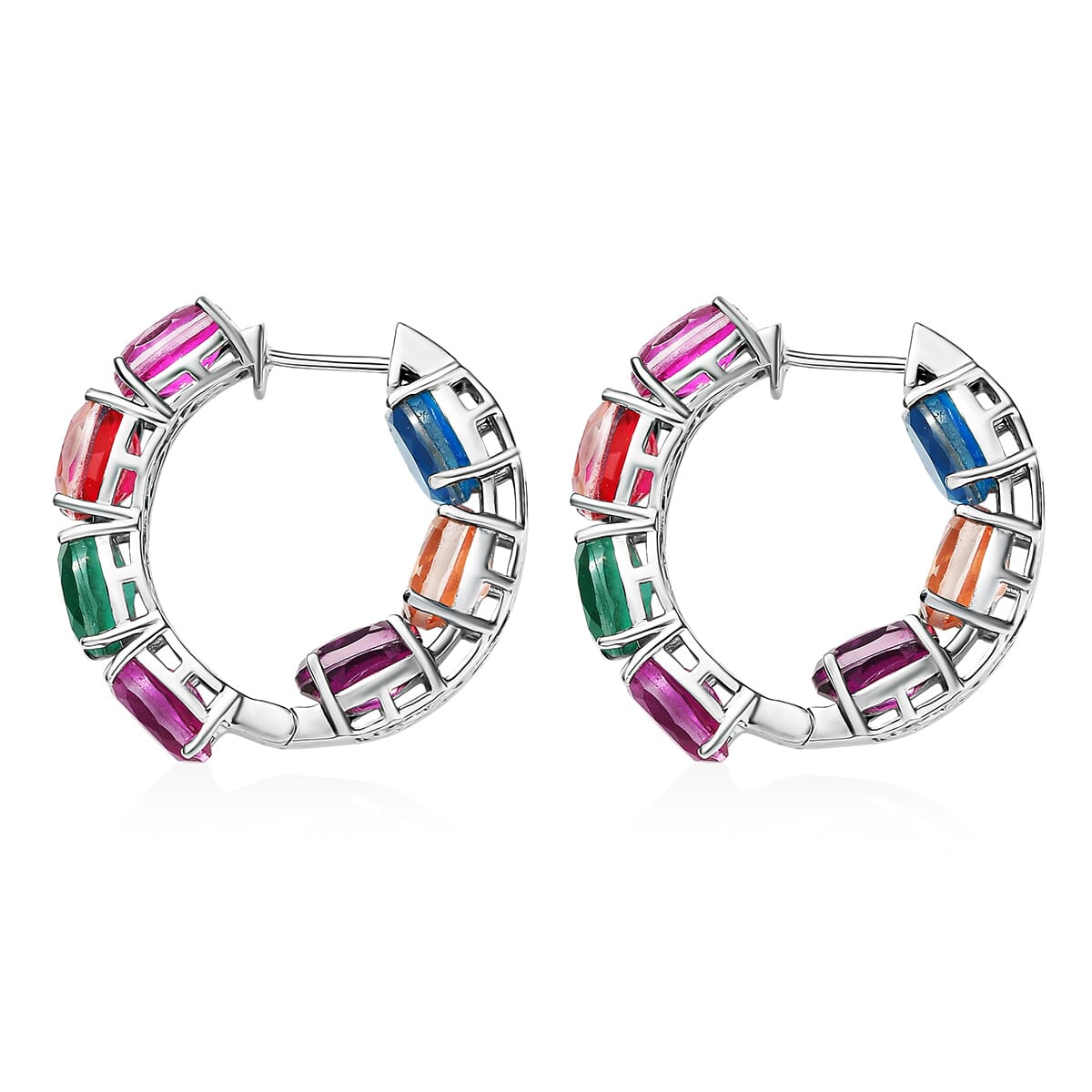 Ever True Multi Quartz (Triplet) 19.75 ctw Hoop Earrings in Platinum Bond image number 4