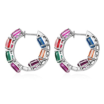 EverTrue Multi Quartz (Triplet) 19.75 ctw Rainbow Radiance Hoop Earrings in Platinum Bond