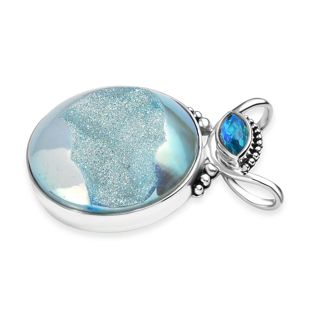 Sajen Silver Golden Dream Paraiba Window Drusy Quartz and Rainbow Paraiba Doublet Quartz 113.60 ctw Pendant without Chain in Rhodium Over Sterling Silver image number 3