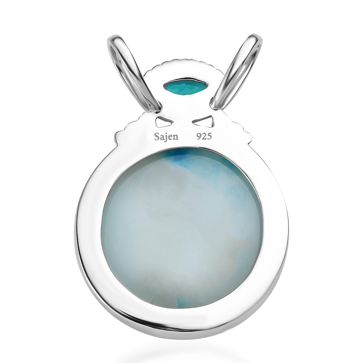 Sajen Silver Golden Dream Paraiba Window Drusy Quartz and Rainbow Paraiba Doublet Quartz 113.60 ctw Pendant without Chain in Rhodium Over Sterling Silver image number 4