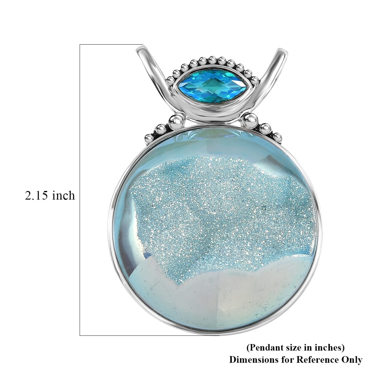 Sajen Silver Golden Dream Paraiba Window Drusy Quartz and Rainbow Paraiba Doublet Quartz 113.60 ctw Pendant without Chain in Rhodium Over Sterling Silver image number 5