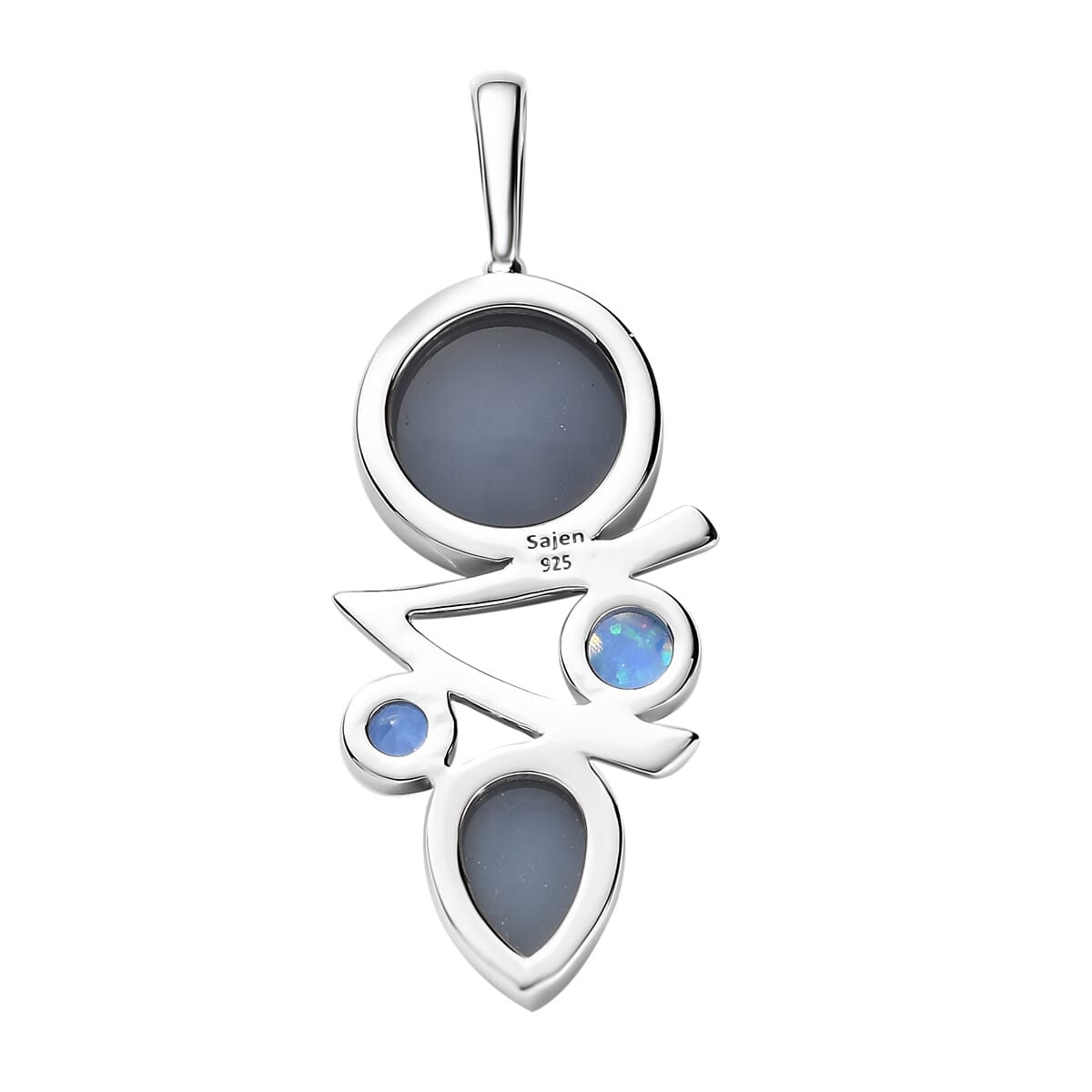 Sajen Silver Flat Blue Sapphire Drusy Quartz and Multi Gemstone 6.90 ctw Pendant without Chain in Rhodium Over Sterling Silver image number 4