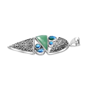 Sajen Silver Chrysoprase and Rainbow Paraiba Doublet Quartz 3.00 ctw Pendant in Rhodium Over Sterling Silver
