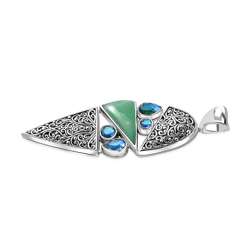 Sajen Silver Chrysoprase and Rainbow Paraiba Doublet Quartz 3.00 ctw Pendant without Chain in Rhodium Over Sterling Silver