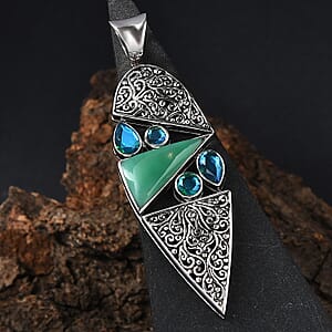 Sajen Silver Chrysoprase and Rainbow Paraiba Doublet Quartz 3.00 ctw Pendant without Chain in Rhodium Over Sterling Silver