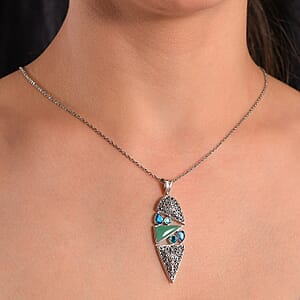 Sajen Silver Chrysoprase and Rainbow Paraiba Doublet Quartz 3.00 ctw Pendant without Chain in Rhodium Over Sterling Silver