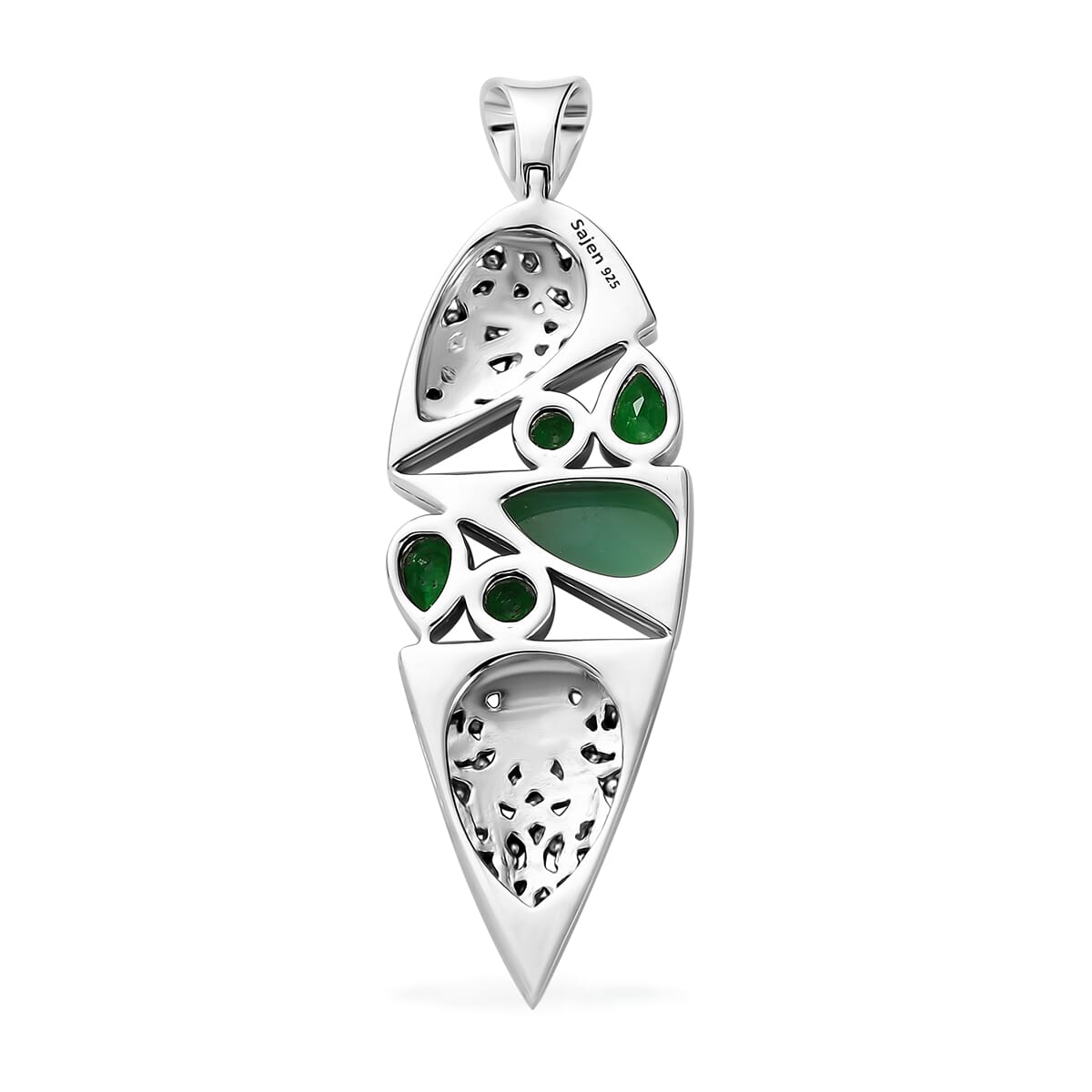 Sajen Silver Chrysoprase and Rainbow Paraiba Doublet Quartz 3.00 ctw Pendant in Rhodium Over Sterling Silver image number 3