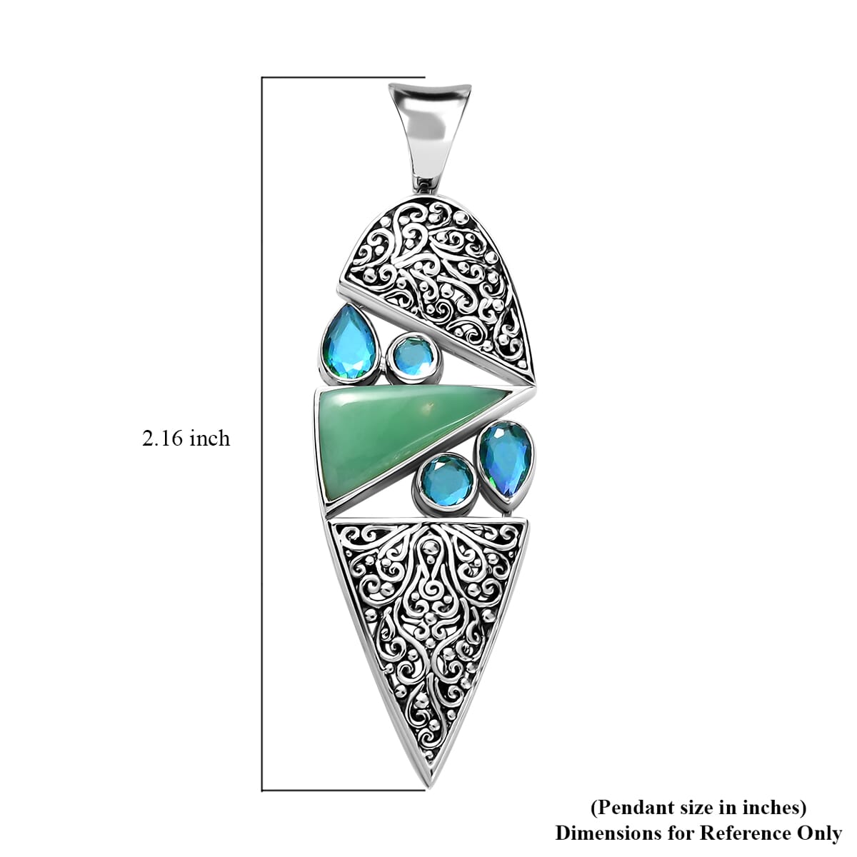 Sajen Silver Chrysoprase and Rainbow Paraiba Doublet Quartz 3.00 ctw Pendant in Rhodium Over Sterling Silver image number 4