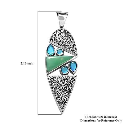 Sajen Silver Chrysoprase and Rainbow Paraiba Doublet Quartz 3.00 ctw Pendant without Chain in Rhodium Over Sterling Silver
