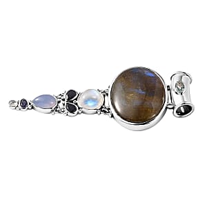 Sajen Silver Malagasy Labradorite and Multi Gemstone 42.50 ctw Pendant without Chain in Rhodium Over Sterling Silver