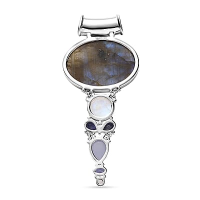 Sajen Silver Malagasy Labradorite and Multi Gemstone 42.50 ctw Pendant without Chain in Rhodium Over Sterling Silver