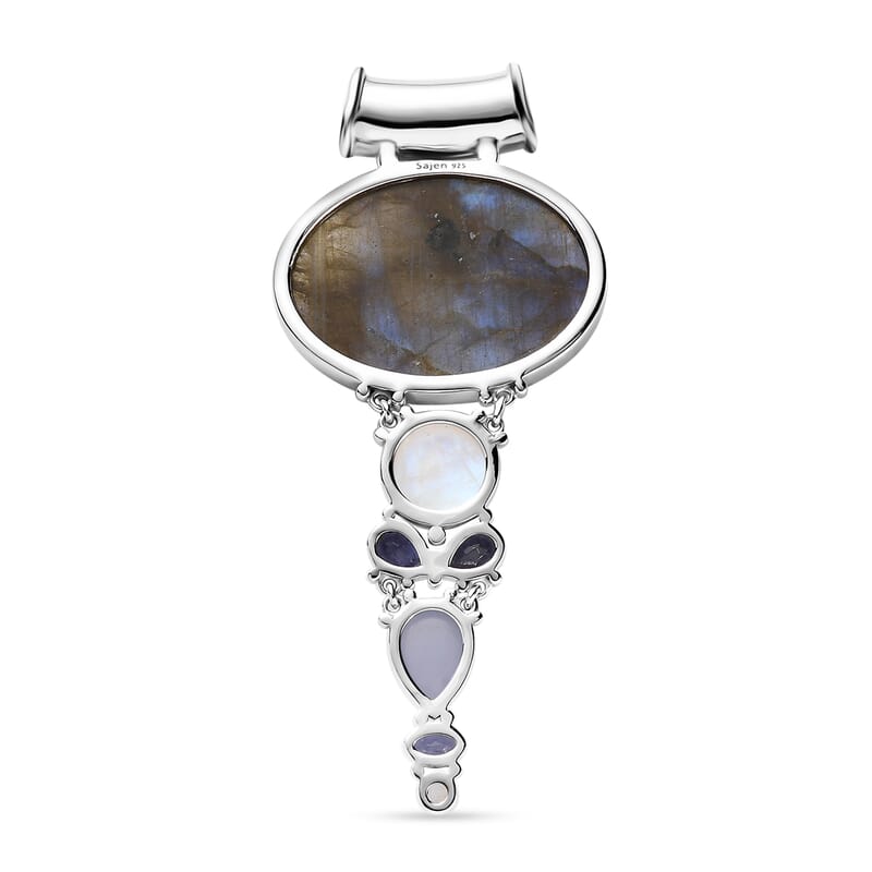 Sajen Silver Malagasy Labradorite and Multi Gemstone 42.50 ctw Pendant without Chain in Rhodium Over Sterling Silver