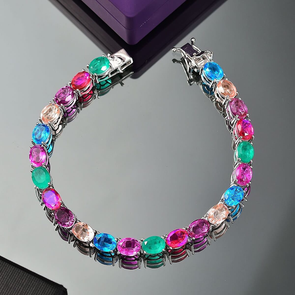 EverTrue Multi Quartz (Triplet) 32.65 ctw Rainbow Radiance Bracelet in Platinum Bond (8.00 In) image number 1