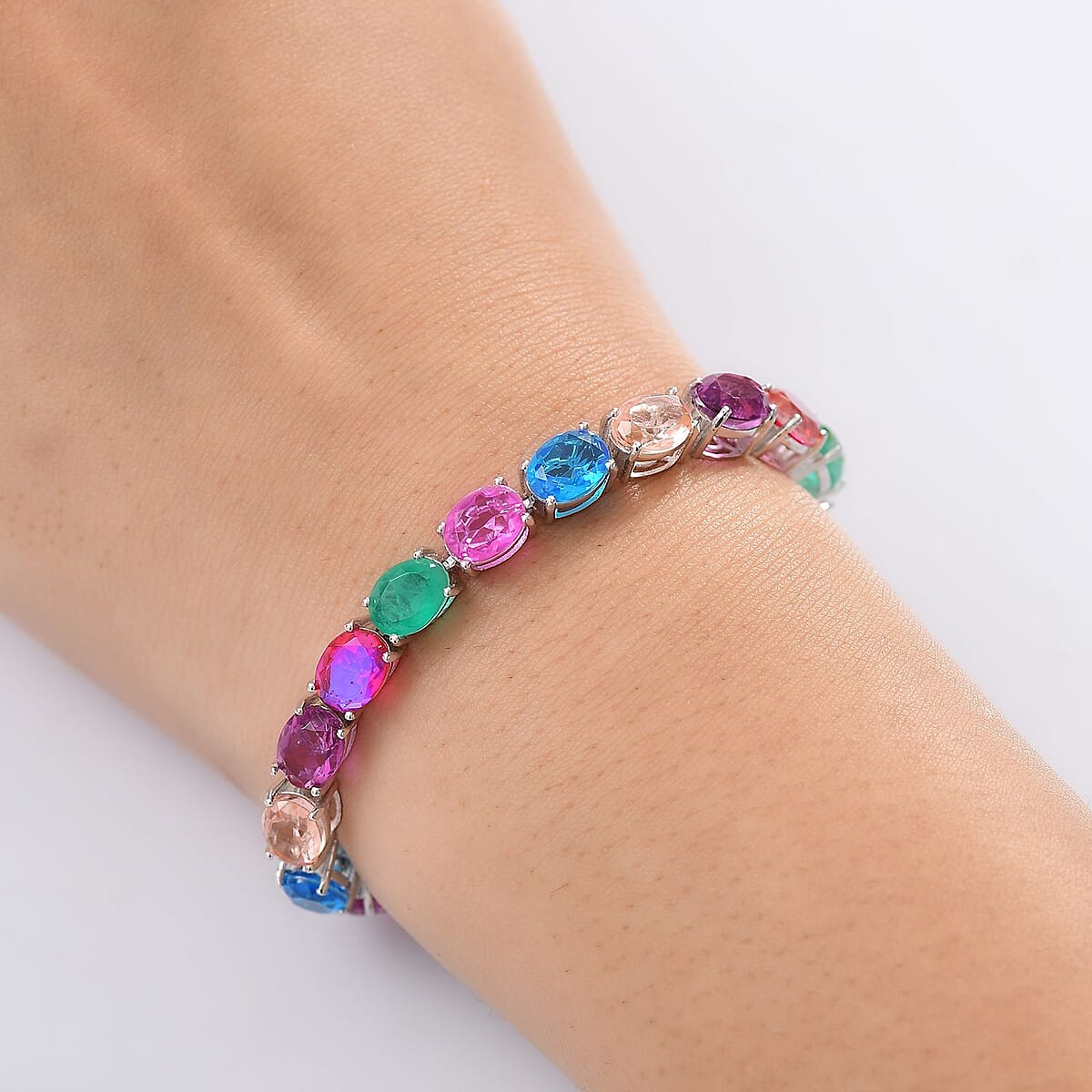 EverTrue Multi Quartz (Triplet) 32.65 ctw Rainbow Radiance Bracelet in Platinum Bond (8.00 In) image number 2