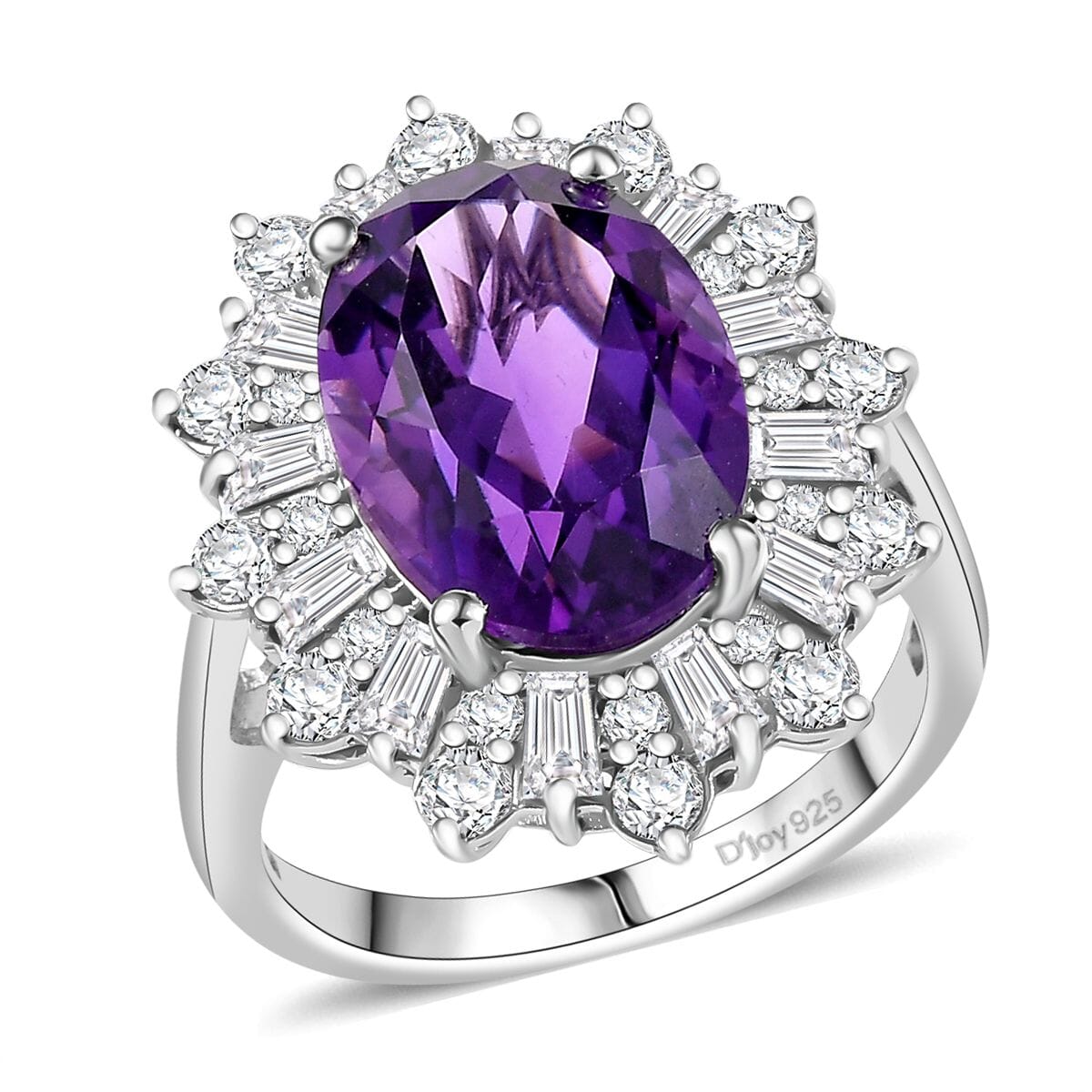 D’Joy Lusaka Amethyst and Moissanite 7.50 ctw Starburst Ring in Rhodium Over Sterling Silver (Size 10.0) image number 0