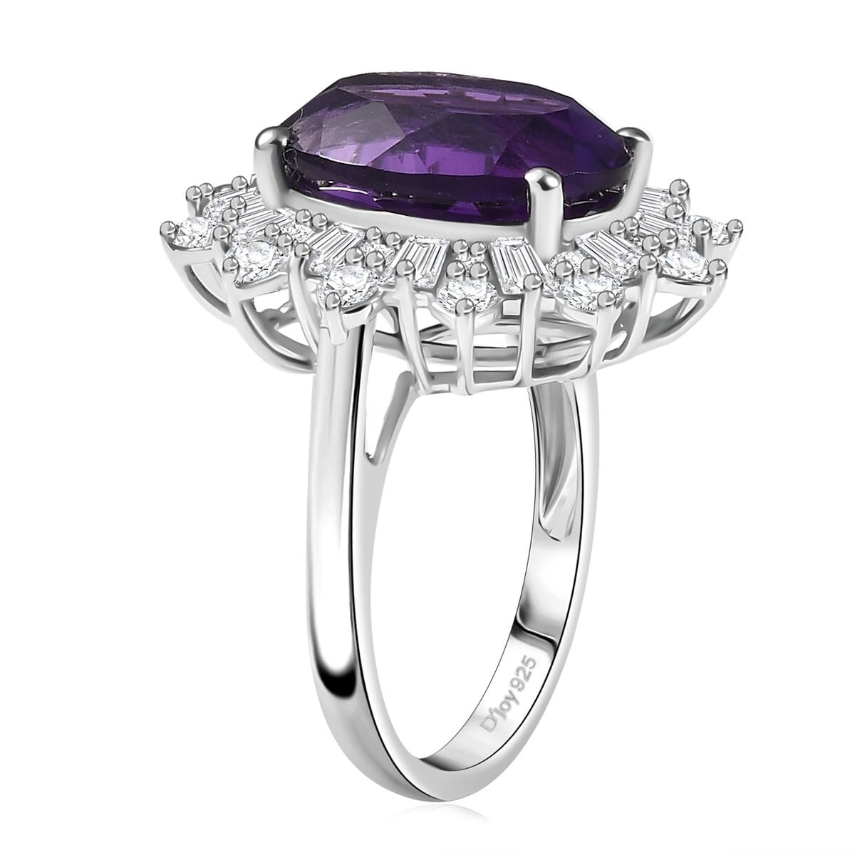 D’Joy Lusaka Amethyst and Moissanite 7.50 ctw Starburst Ring in Rhodium Over Sterling Silver (Size 10.0) image number 3