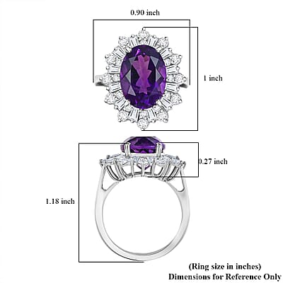D'Joy Lusaka Amethyst and Moissanite 7.50 ctw Crown Solstice Ring in Rhodium Over Sterling Silver (Size 10.0)