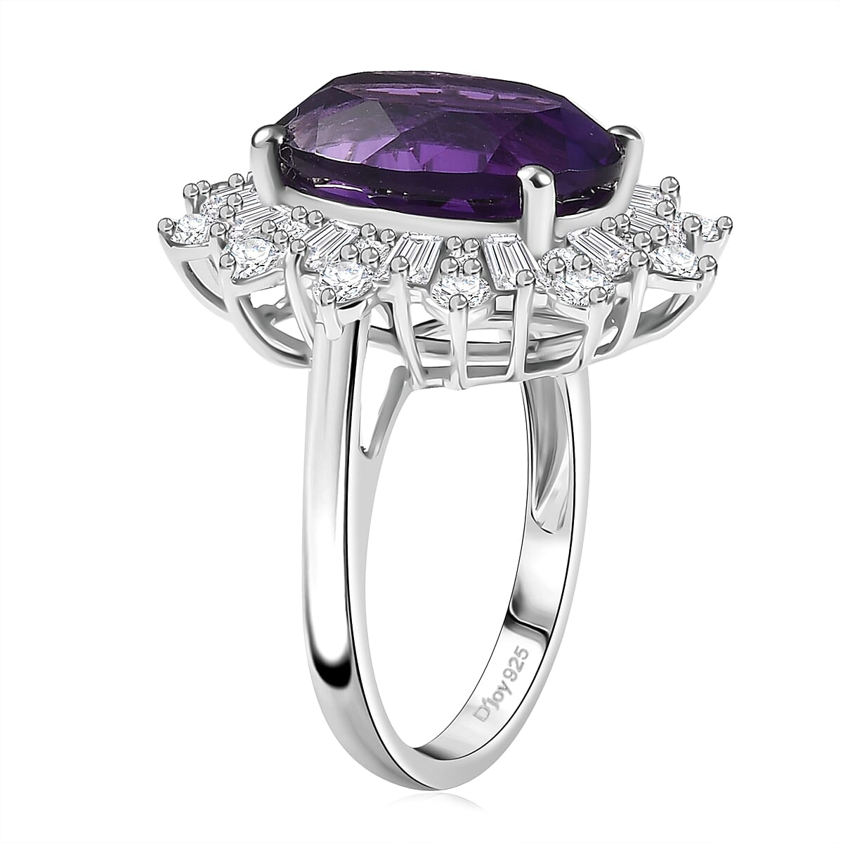 D'Joy Lusaka Amethyst and Moissanite 7.50 ctw Crown Solstice Ring in Rhodium Over Sterling Silver (Size 7.0) image number 3